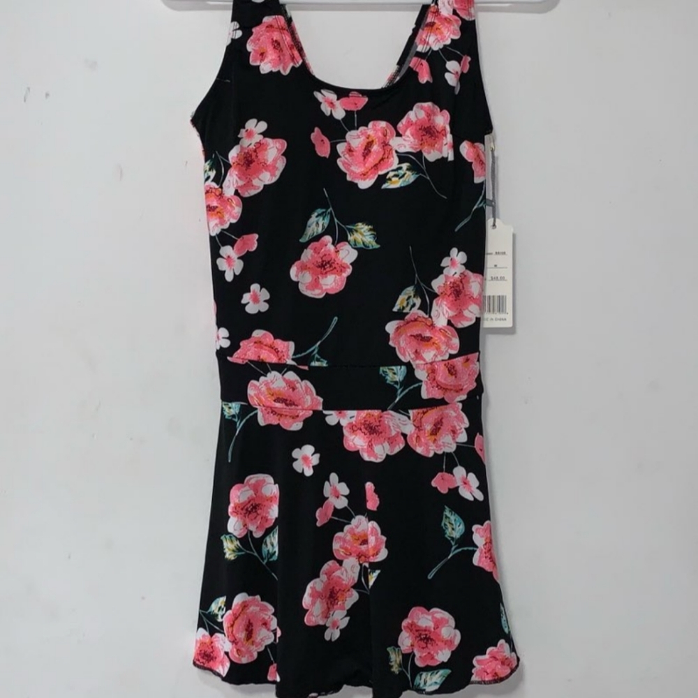 NWT Buzz Swim Dress sz M Black & Pink‎ Floral Swim Dress - Picture 2 of 9